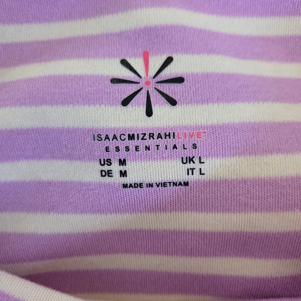 Isaac Mizrahi Live! Top Medium Essential Yarn Dye Stripe 3/4 Sleeve Purple Lilac - Picture 8 of 8